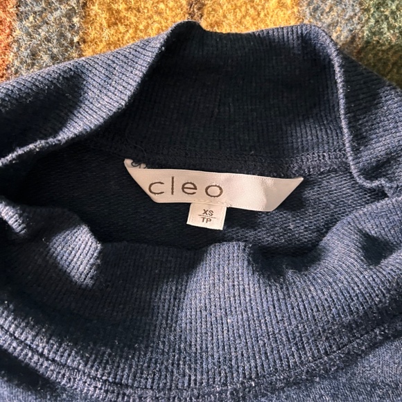 Cleo Blue Mock Neck Sweatshirt with Buttoned Cuffs — Size XS - Picture 6 of 6
